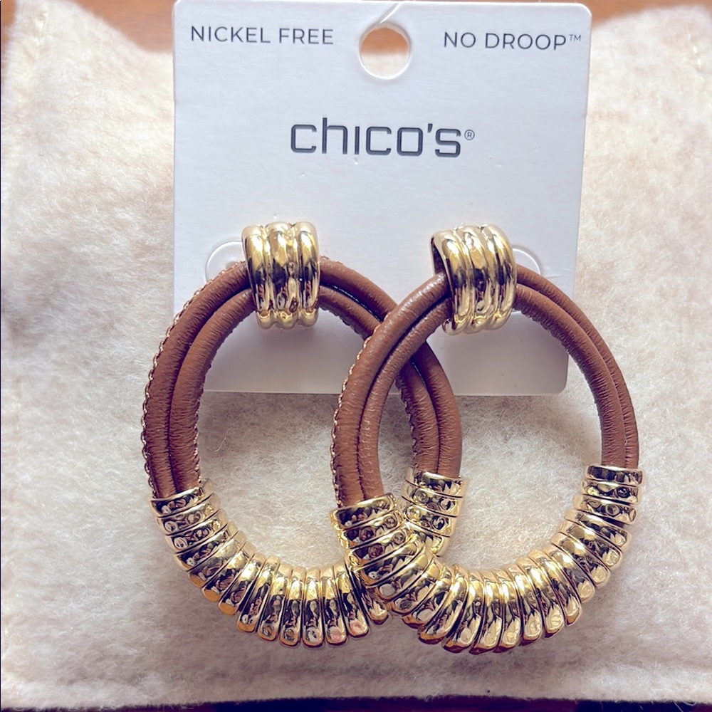 Chico's Gold and Brown Hoop Earrings
